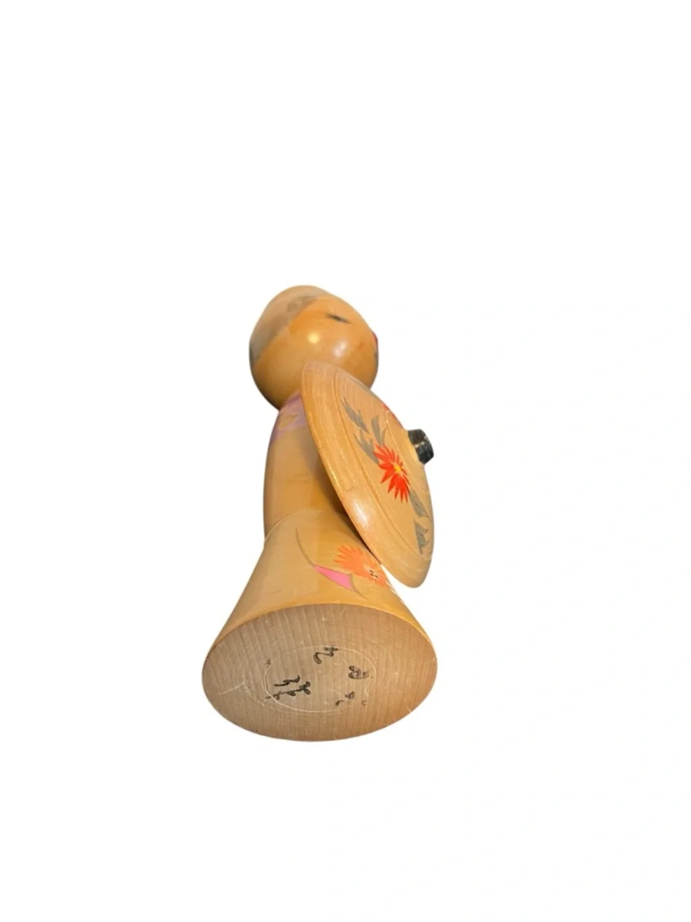 Vintage Japanese Sosaku Kokeshi Doll Hand Painted Wood Girl with Parasol Signed